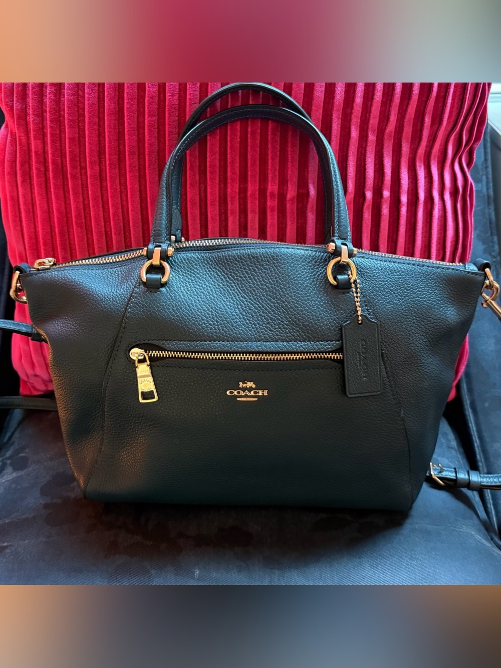 Coach Green Pebbled Leather Satchel with Gold Hardware